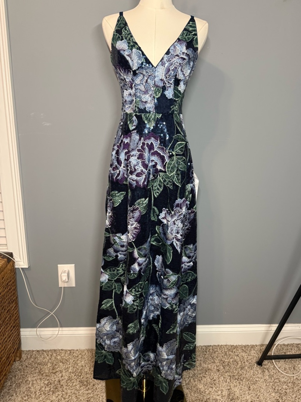 NWT Dress the Population Alyssa Navy Maxi Dress  - XXS